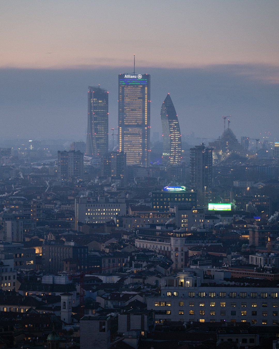 Torre Isozaki (Allianz), Torre Hadid e Torre PwC di CityLife, scatto dalla Torre Velasca